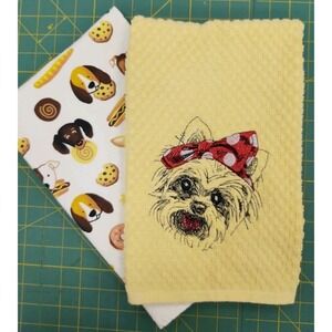 YORKIE Dog With Headband Kitchen Bath Hand Bar Towel Set of 2 Great Gift Idea!
